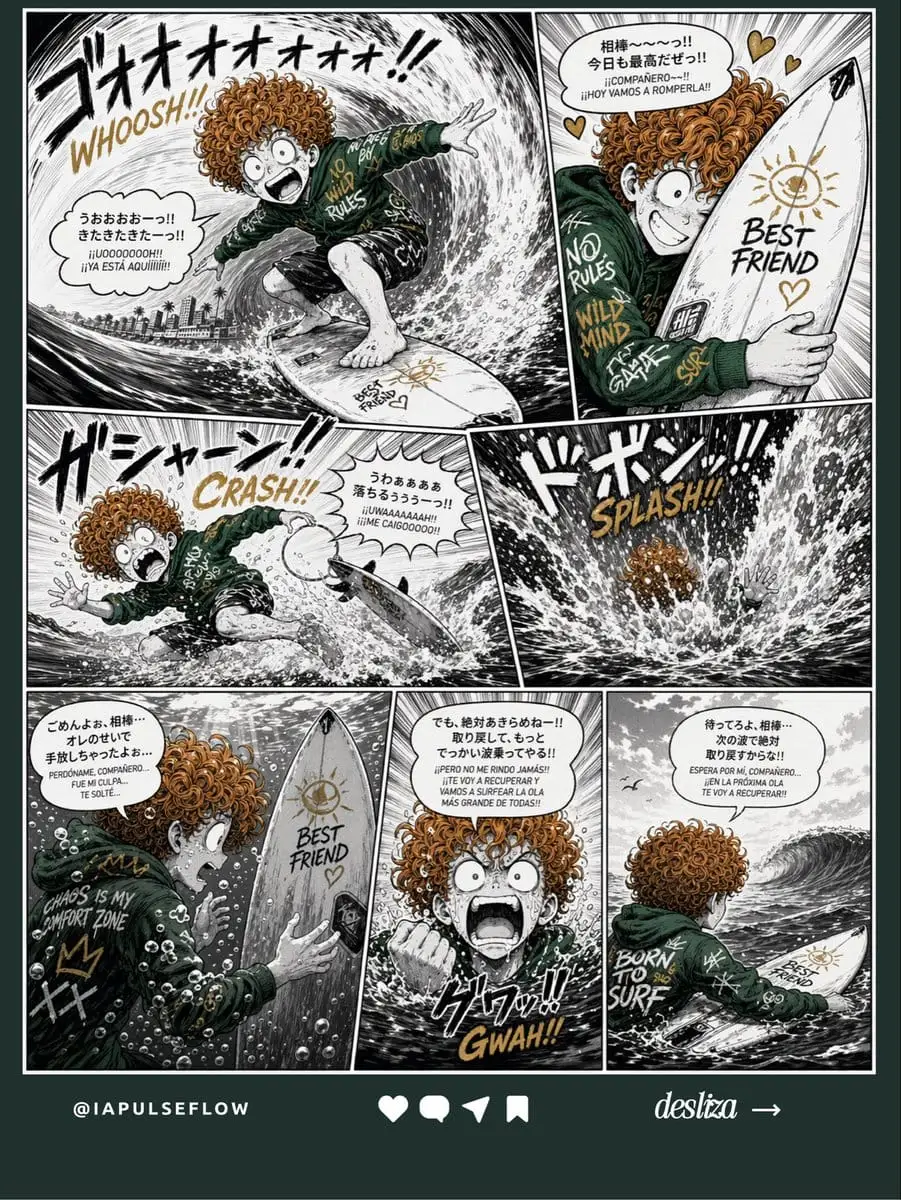 冲浪漫画风 Wipeout 漫画海报 | 高对比度分镜设计