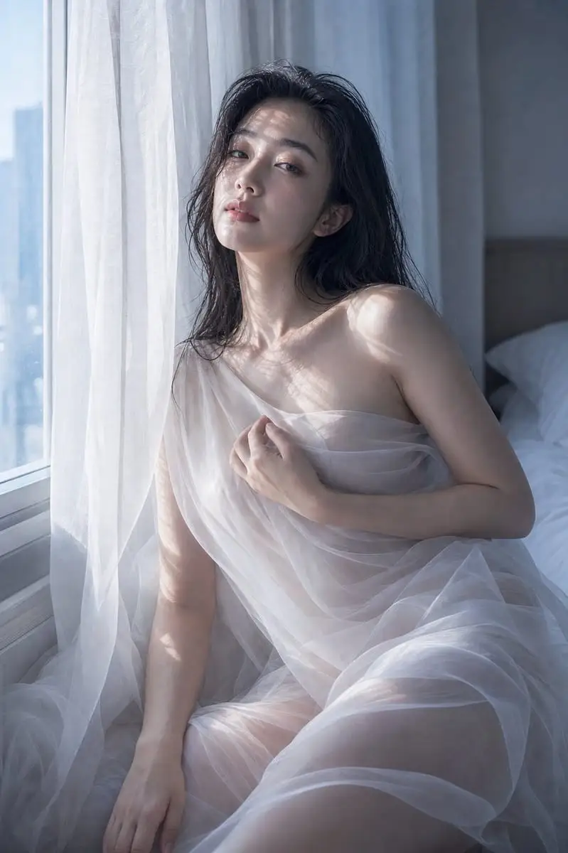 晨光薄纱:清冷高级写实人像写真