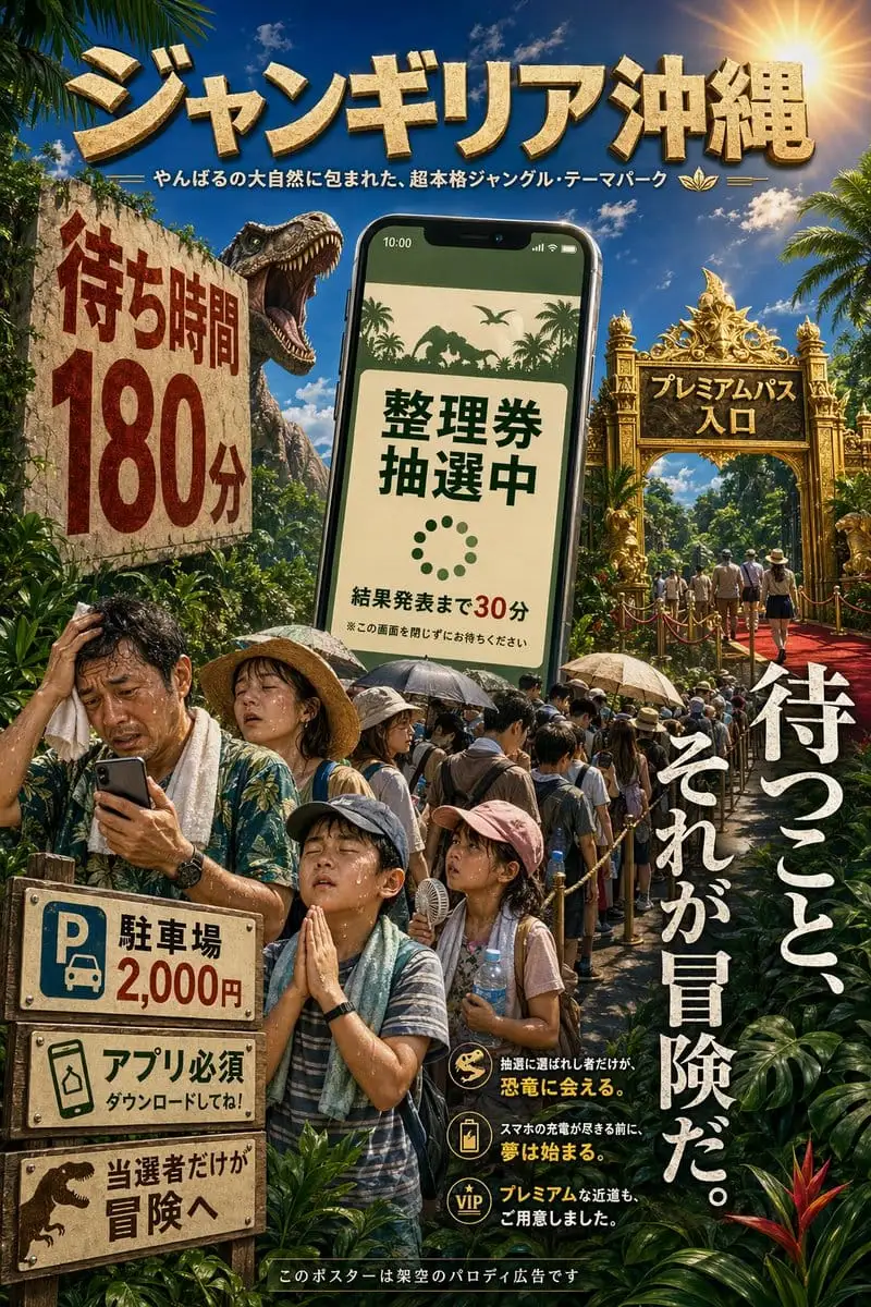 日式丛林恶搞海报:排队才是真冒险