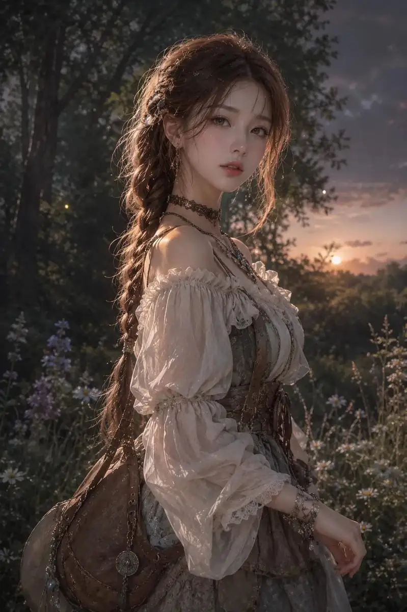 暮色森林编发少女 | 超写实半写实动漫人像