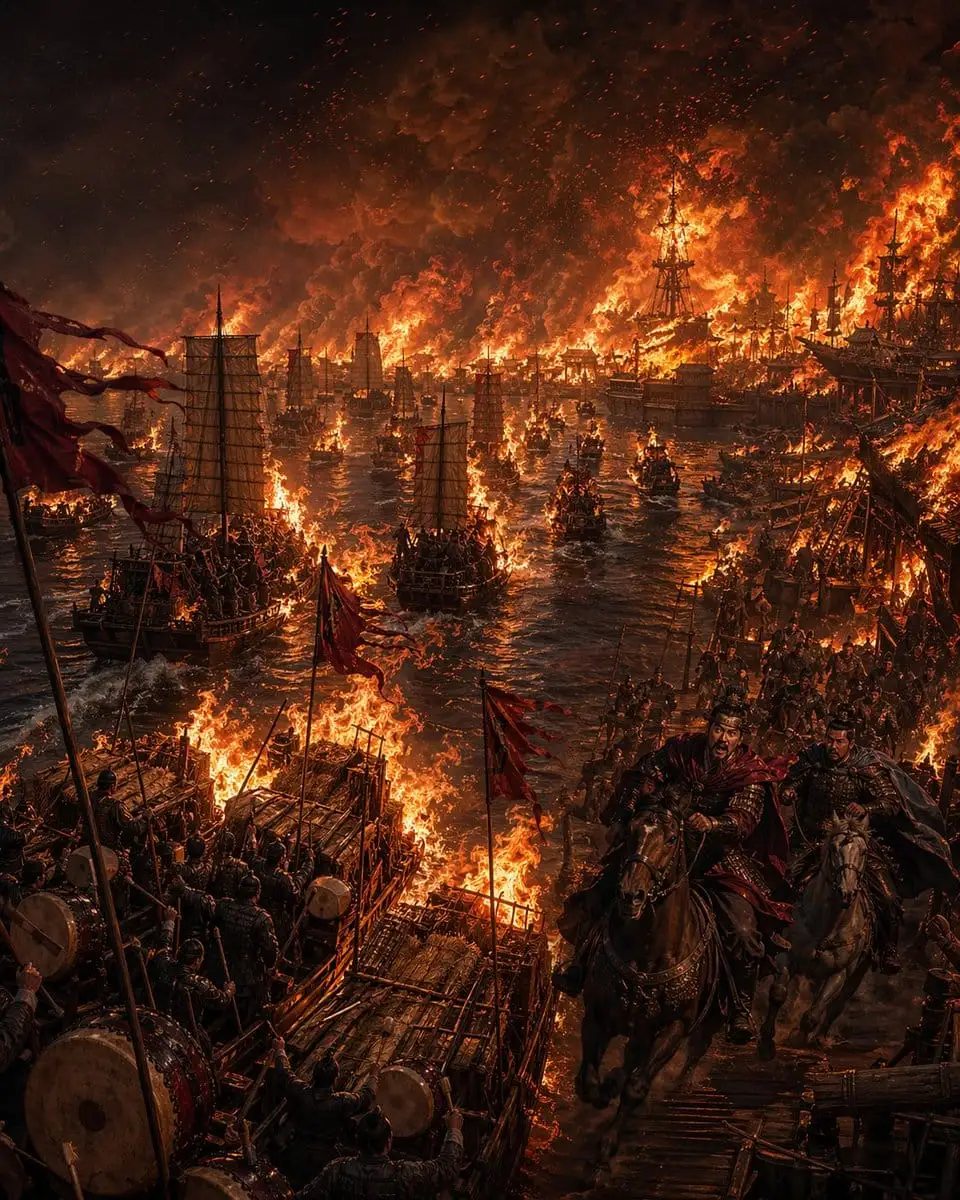 赤壁之战·烈焰焚江 | 史诗级电影感历史画作提示词