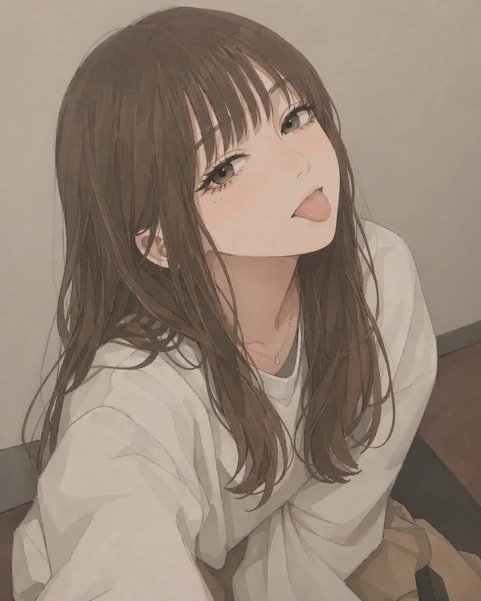 动漫少女遮挡自拍肖像|柔和日常插画