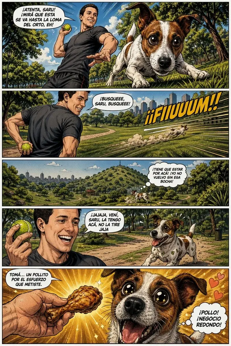 狗狗公园趣事:西班牙语幽默漫画分镜创作
