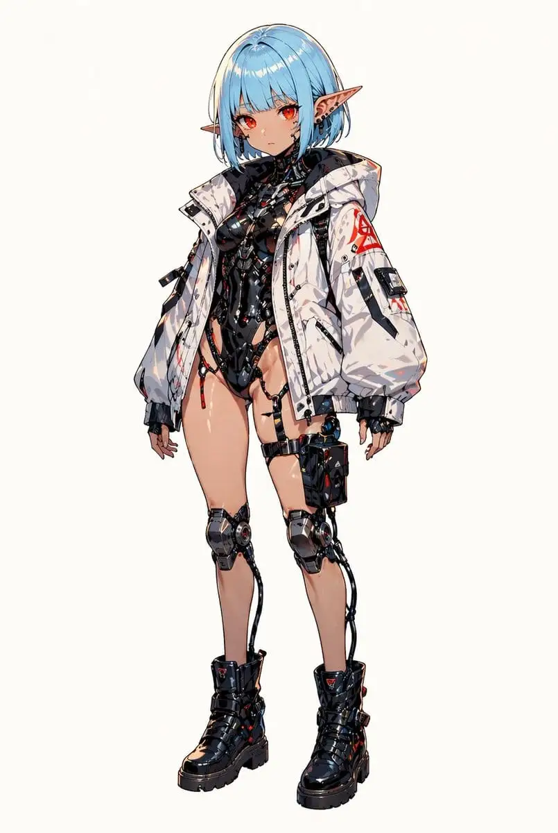 赛博朋克精灵少女 | 高细节全身肖像插画