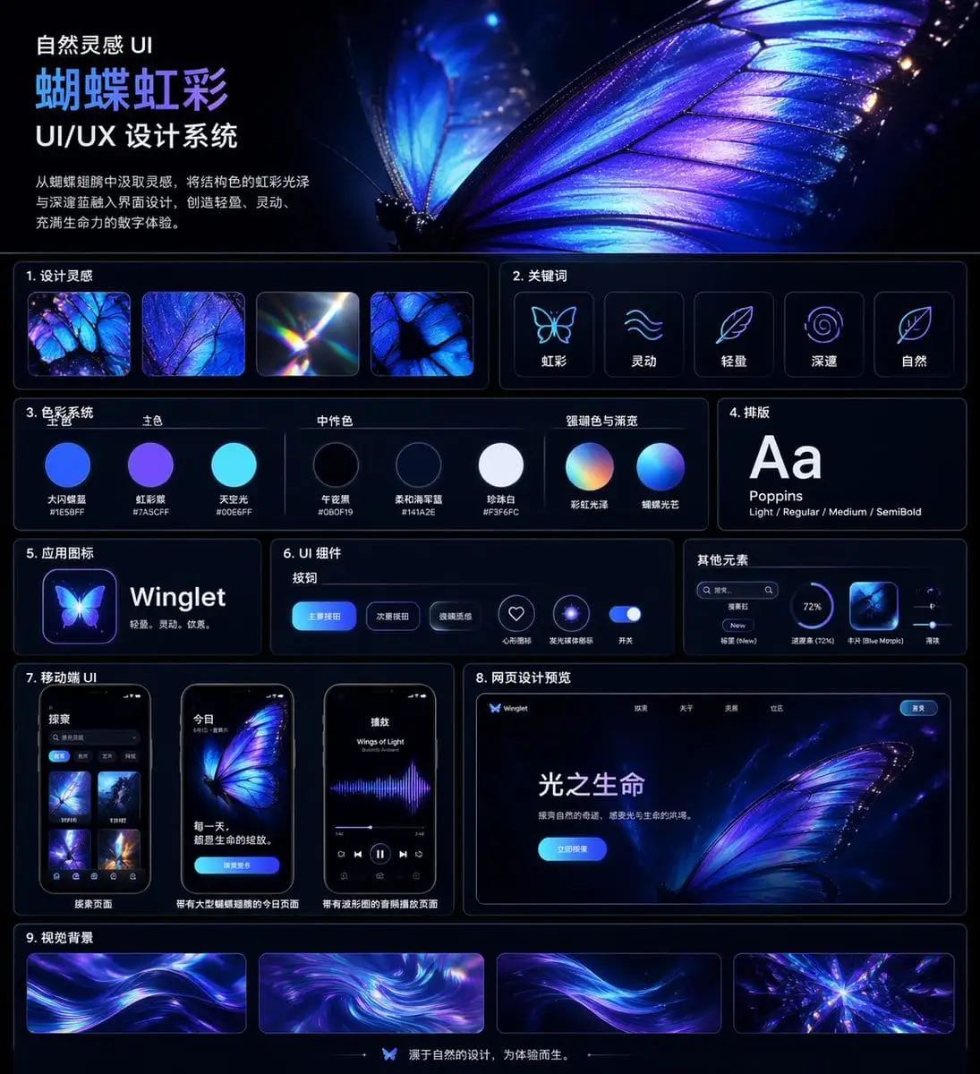 蝴蝶虹彩UI设计系统|Behance风格项目展示
