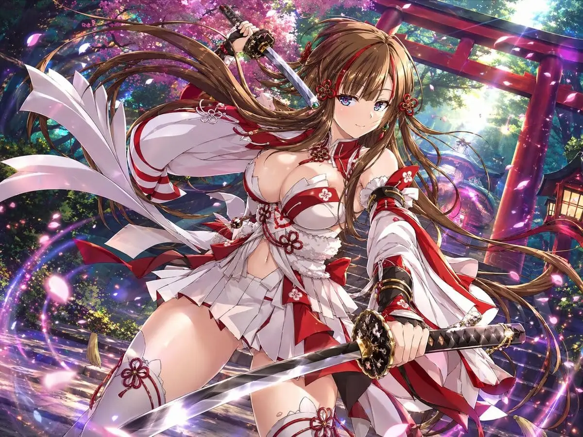 动漫巫女双刀流:神社守护者插画生成器