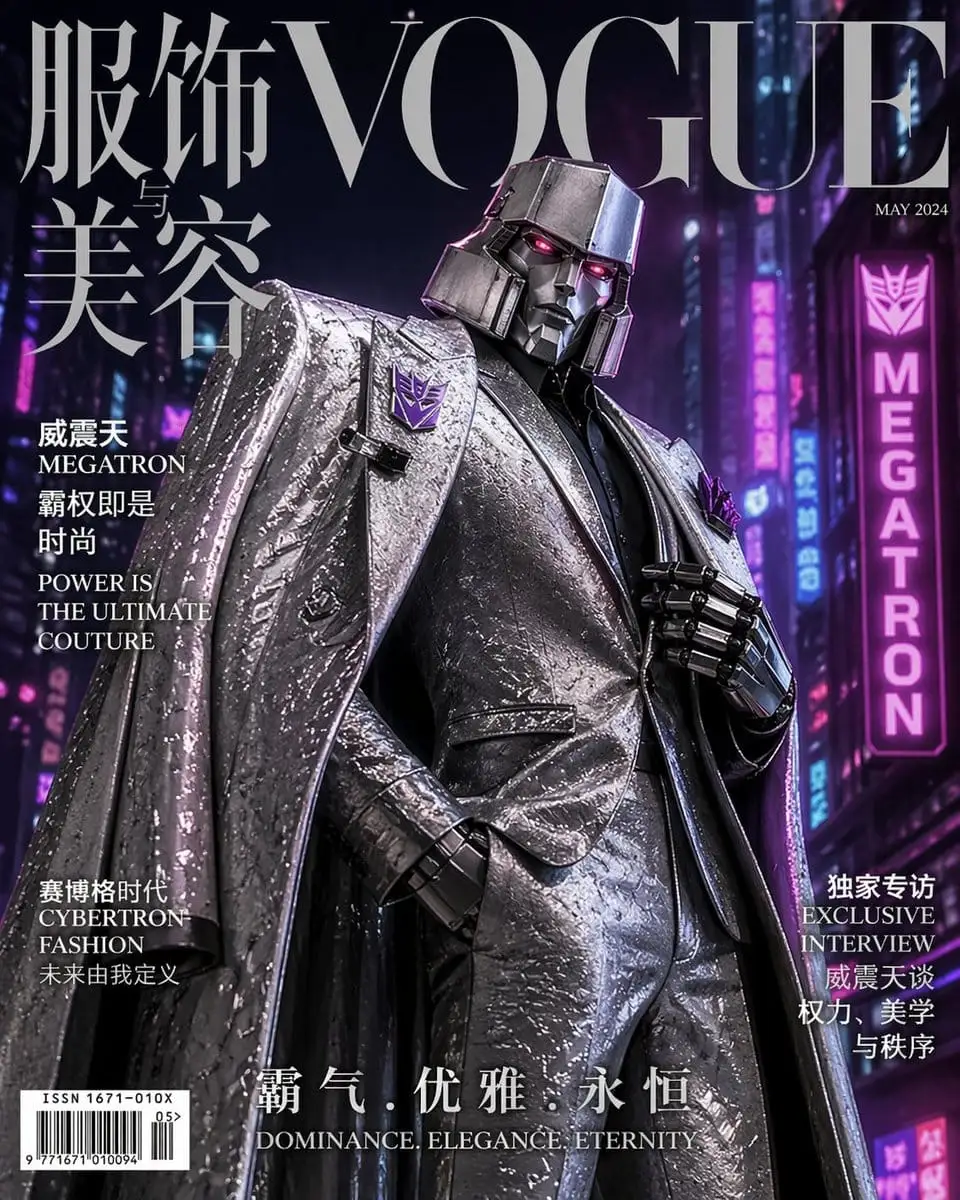 威震天高定西装时尚大片:赛博机甲风杂志封面