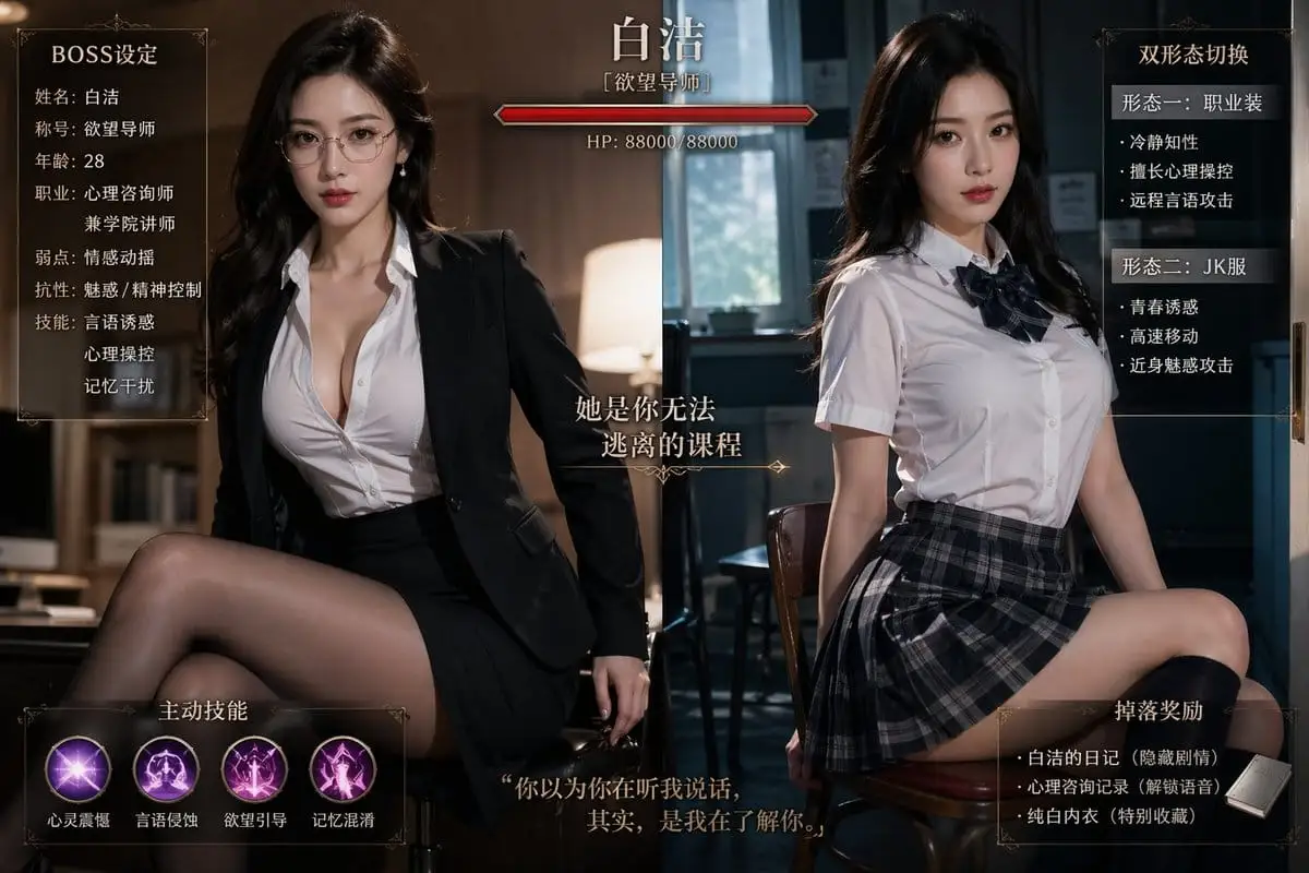 白洁双形态人像:职业装VS JK制服对比