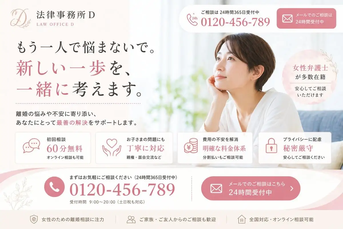 日本离婚律所LP首屏设计|优雅女性化高转化落地页