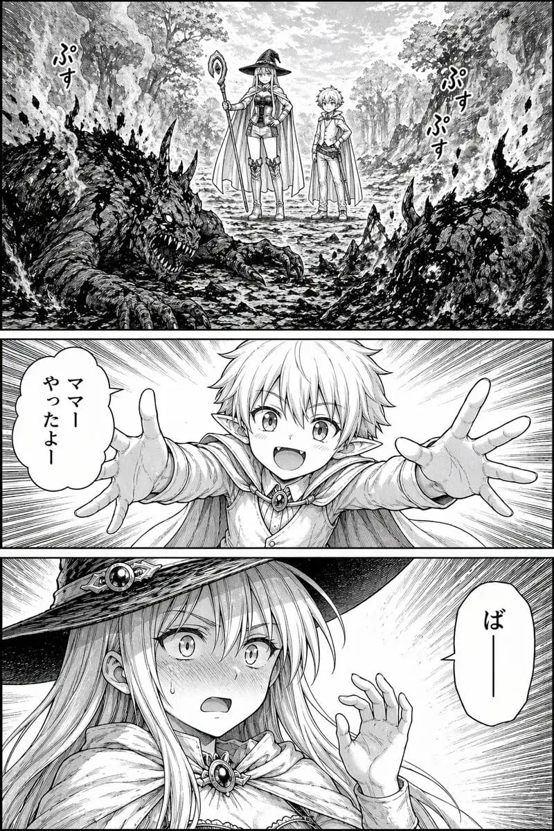 森林奇幻漫画页:龙尸前的搞笑拥抱误会