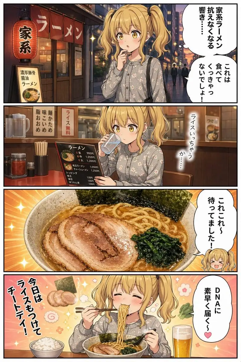 家系拉面漫画:深夜美食诱惑四格漫