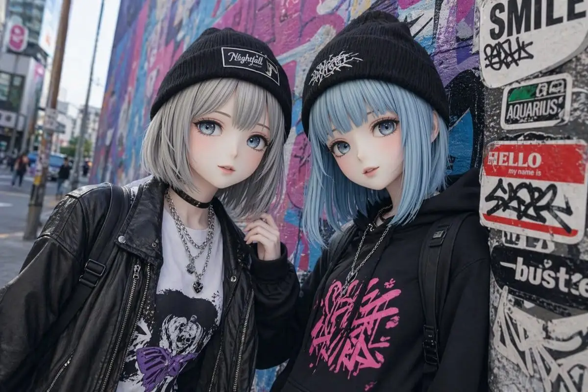 可爱街头风双人肖像:原宿系动漫女孩