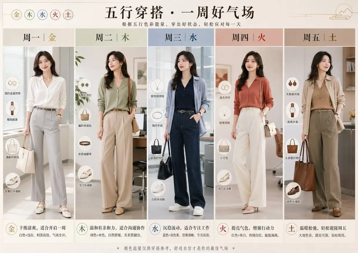 五行穿搭指南:一周职场通勤Look