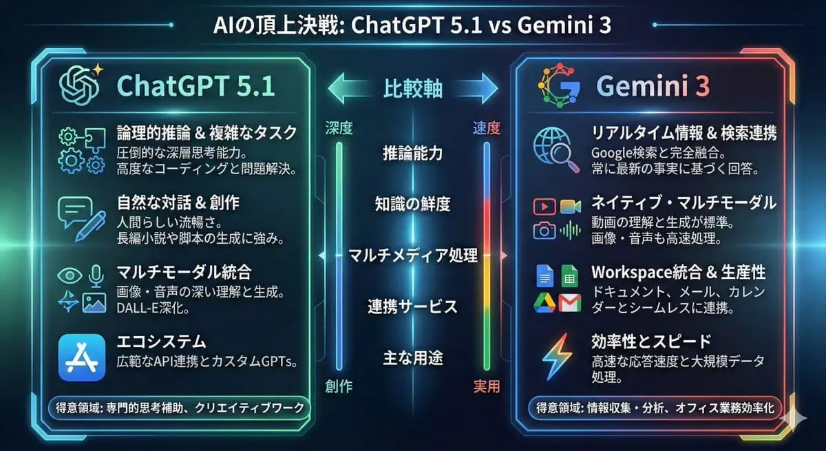 ChatGPT 5.1 vs Gemini 3:智能模型深度对比信息图