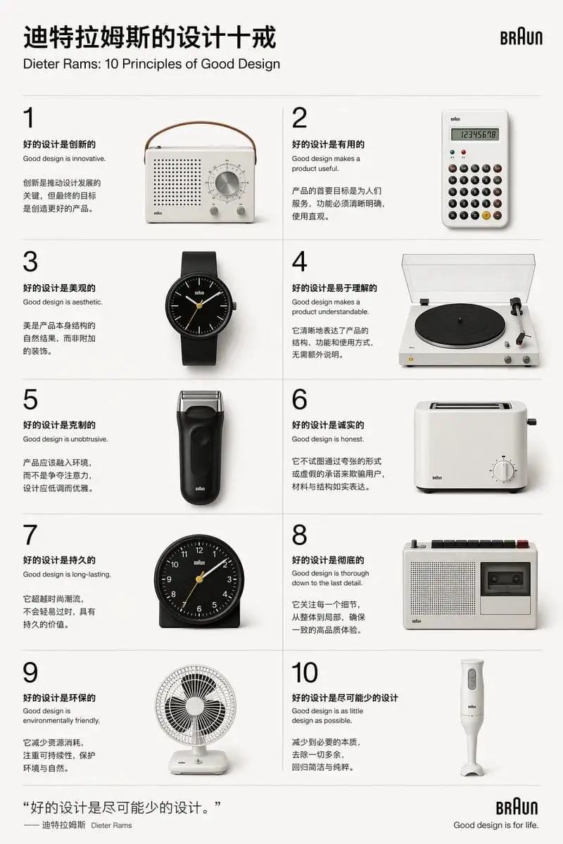 Dieter Rams设计原则×Braun经典产品海报生成器