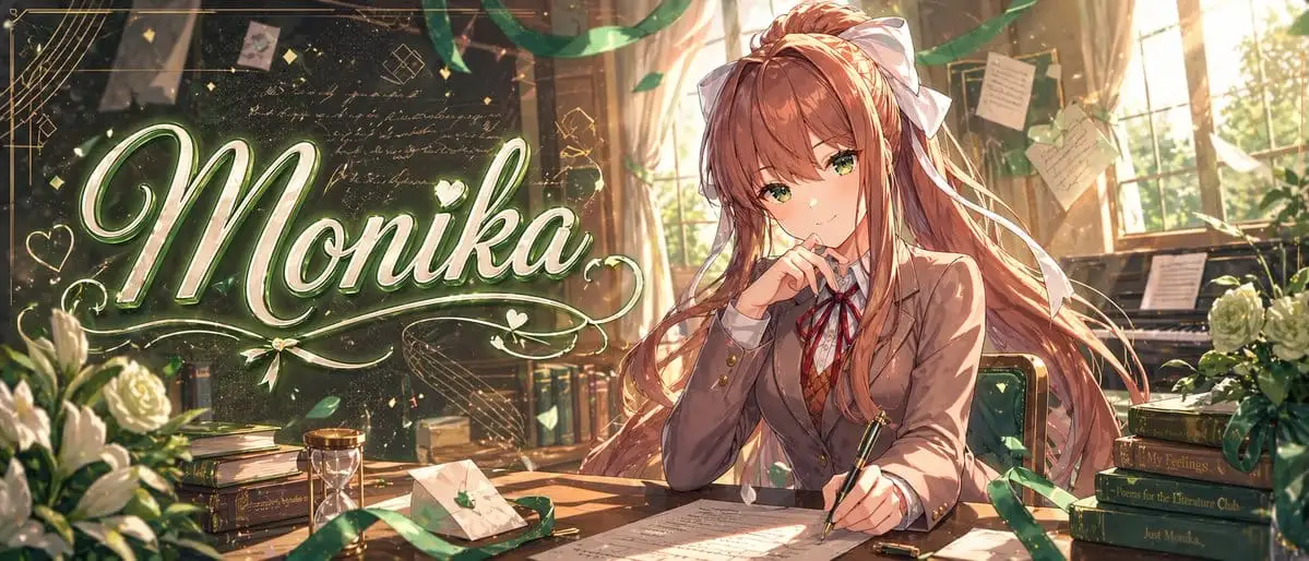 Monika动漫教室横幅插画|电影感文学少女