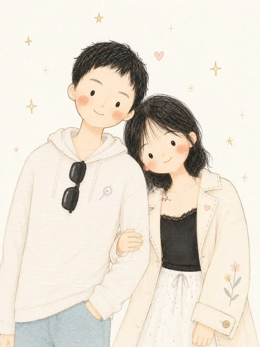 极简治愈·动漫情侣水彩插画|韩系温柔风头像壁纸