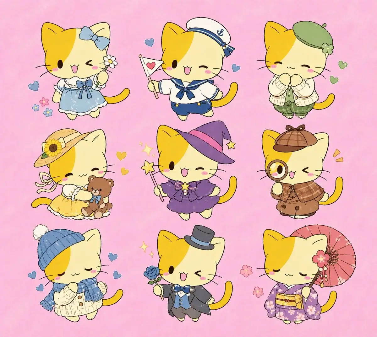 九款Q版小猫服装变体:可爱装扮图鉴
